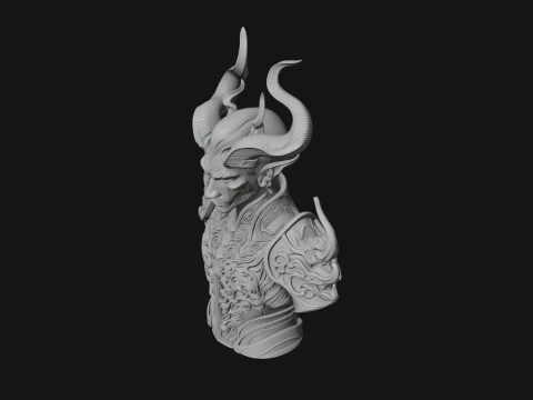 Horned Demon Lord Bust Statue Design 11 - 3D Print Model 3D Print Model