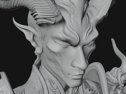 Horned Demon Lord Bust Statue Design 11 - 3D Print Model 3D Print Model