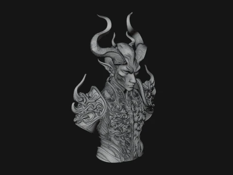 Horned Demon Lord Bust Statue Design 11 - 3D Print Model 3D Print Model