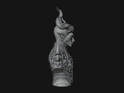 Horned Demon Lord Bust Statue Design 11 - 3D Print Model 3D Print Model
