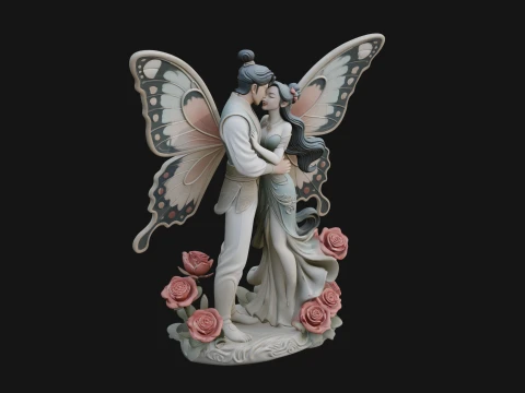 Butterfly Winged Couple Statue Design 4 - 3D Print Model 3D Print Model