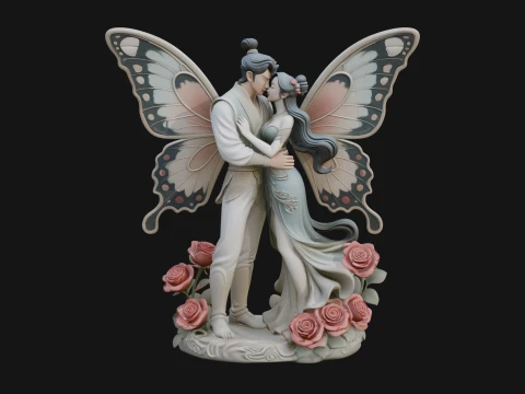 Butterfly Winged Couple Statue Design 4 - 3D Print Model 3D Print Model