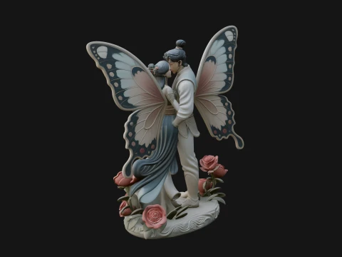 Butterfly Winged Couple Statue Design 4 - 3D Print Model 3D Print Model