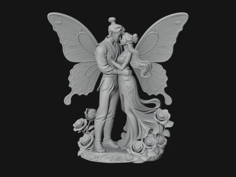 Butterfly Winged Couple Statue Design 4 - 3D Print Model 3D Print Model