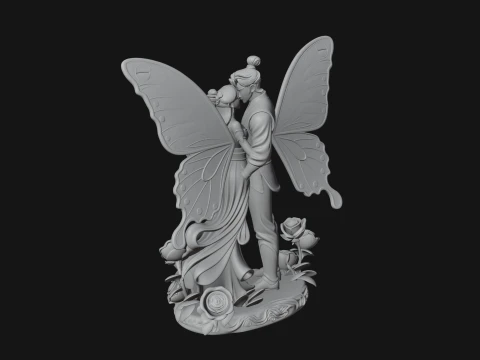 Butterfly Winged Couple Statue Design 4 - 3D Print Model 3D Print Model