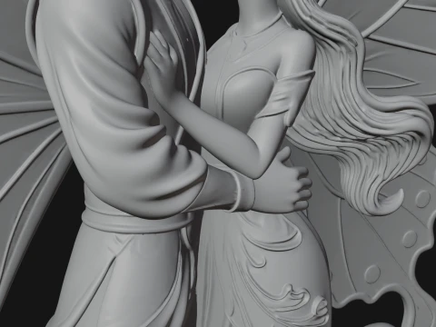 Butterfly Winged Couple Statue Design 4 - 3D Print Model 3D Print Model