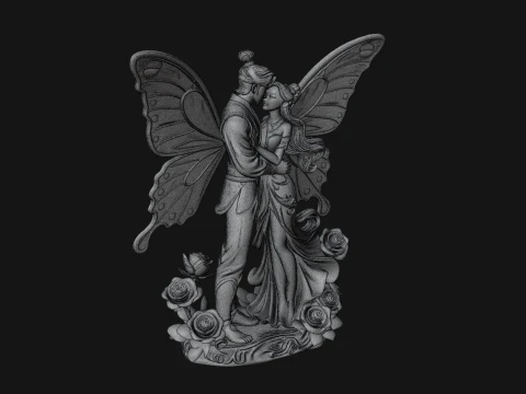 Butterfly Winged Couple Statue Design 4 - 3D Print Model 3D Print Model