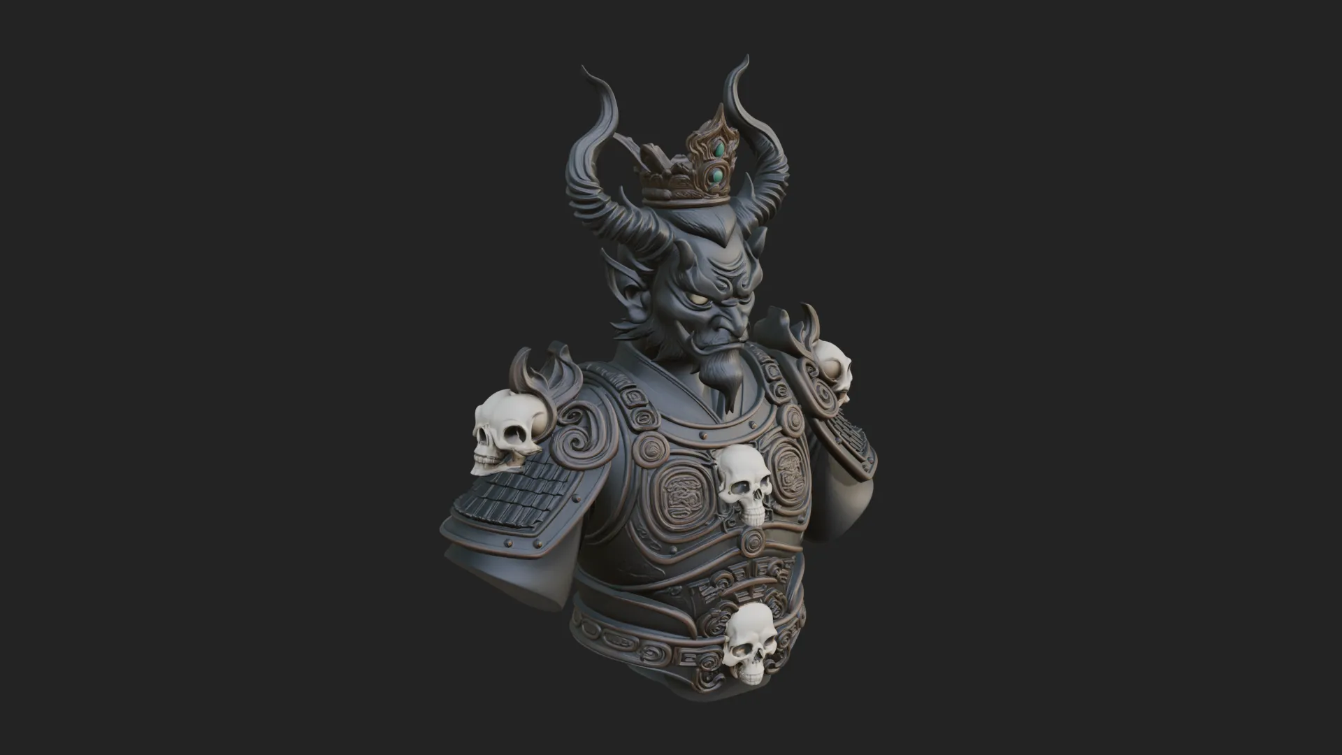 Crowned Horned Demon King Bust Statue Design 3 - 3D Print Model 3D Print Model .c4d .max .obj .3ds .fbx .stl .blend 