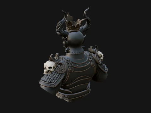 Crowned Horned Demon King Bust Statue Design 3 - 3D Print Model 3D Print Model