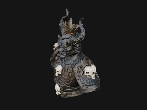Crowned Horned Demon King Bust Statue Design 3 - 3D Print Model 3D Print Model