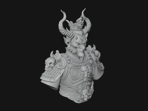 Crowned Horned Demon King Bust Statue Design 3 - 3D Print Model 3D Print Model