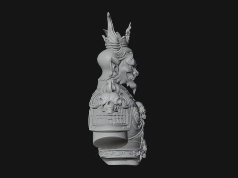 Crowned Horned Demon King Bust Statue Design 3 - 3D Print Model 3D Print Model