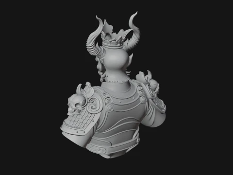 Crowned Horned Demon King Bust Statue Design 3 - 3D Print Model 3D Print Model