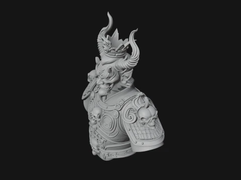 Crowned Horned Demon King Bust Statue Design 3 - 3D Print Model 3D Print Model