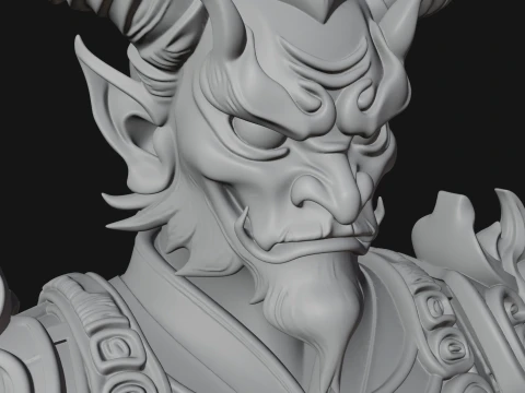 Crowned Horned Demon King Bust Statue Design 3 - 3D Print Model 3D Print Model