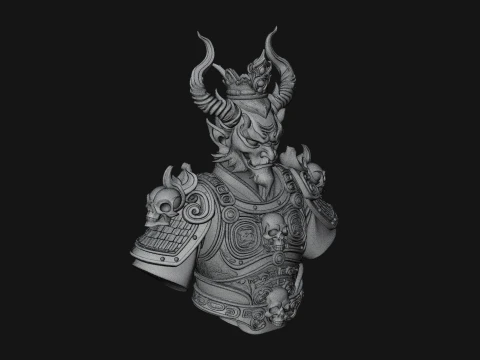 Crowned Horned Demon King Bust Statue Design 3 - 3D Print Model 3D Print Model