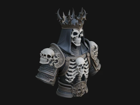 Crowned Skeleton King Bust Statue Design 8 - 3D Print Model 3D Print Model