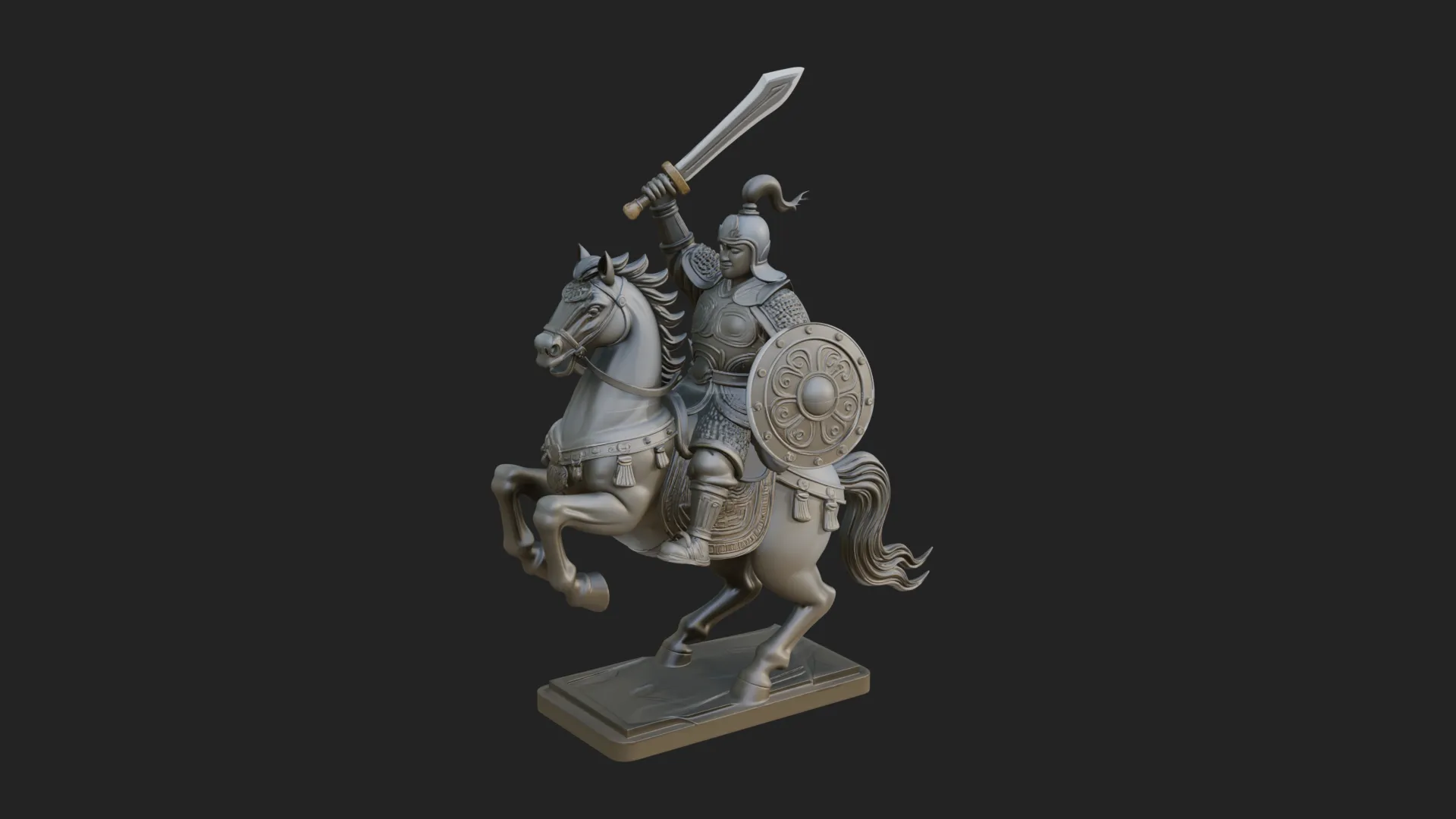 Mounted Asian Warrior Statue Design 2 - 3D Print Model 3D Print Model .c4d .max .obj .3ds .fbx .stl .blend 