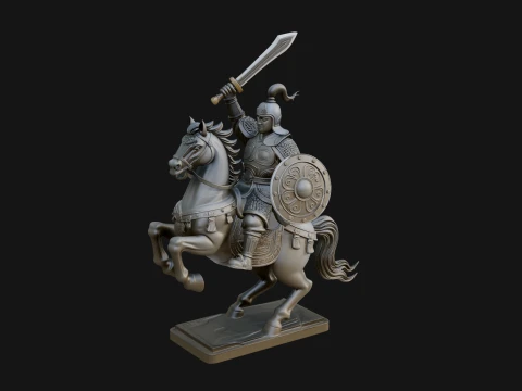 Mounted Asian Warrior Statue Design 2 - 3D Print Model 3D Print Model