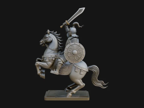 Mounted Asian Warrior Statue Design 2 - 3D Print Model 3D Print Model