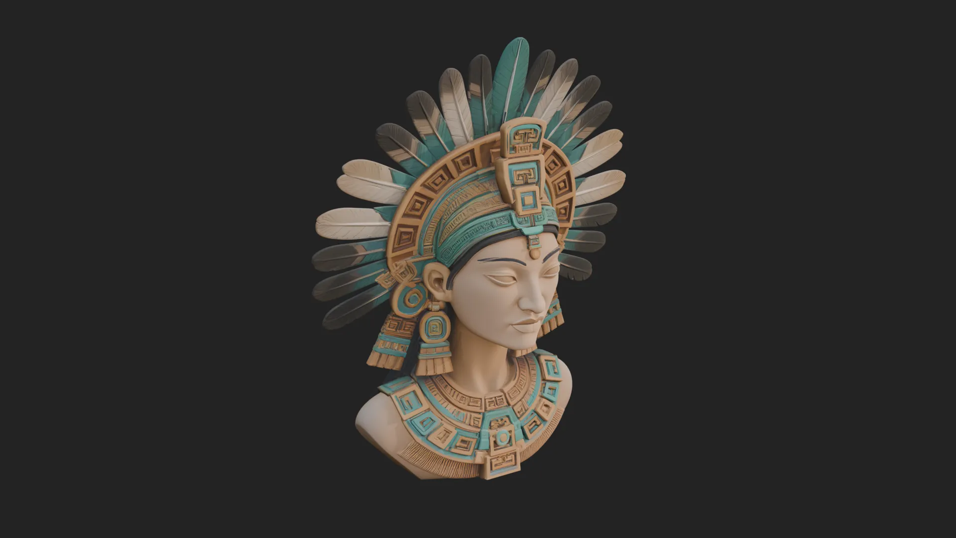 Aztec Warrior Bust Statue Design 2 - 3D Print Model 3D Print Model .c4d .max .obj .3ds .fbx .stl .blend 