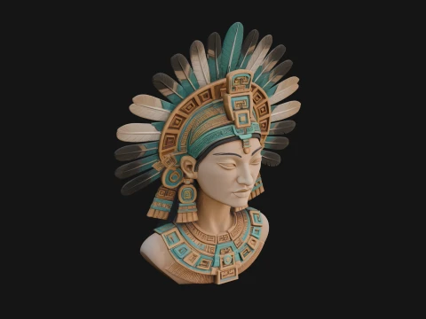 Aztec Warrior Bust Statue Design 2 - 3D Print Model 3D Print Model