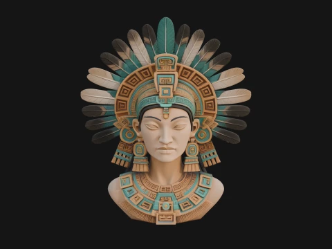 Aztec Warrior Bust Statue Design 2 - 3D Print Model 3D Print Model
