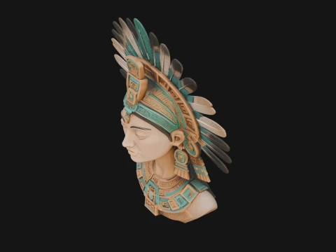 Aztec Warrior Bust Statue Design 2 - 3D Print Model 3D Print Model