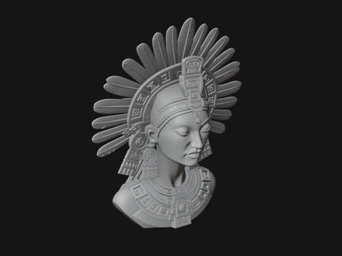 Aztec Warrior Bust Statue Design 2 - 3D Print Model 3D Print Model