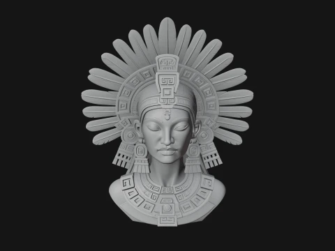 Aztec Warrior Bust Statue Design 2 - 3D Print Model 3D Print Model