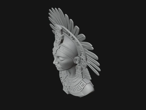 Aztec Warrior Bust Statue Design 2 - 3D Print Model 3D Print Model