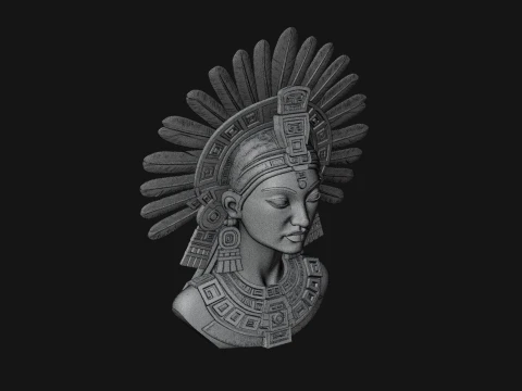 Aztec Warrior Bust Statue Design 2 - 3D Print Model 3D Print Model