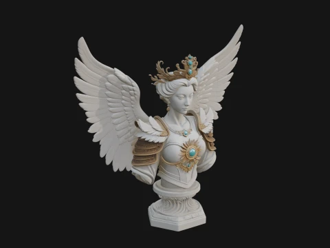 Crowned Winged Angel Bust Statue Design 5 - 3D Print Model 3D Print Model