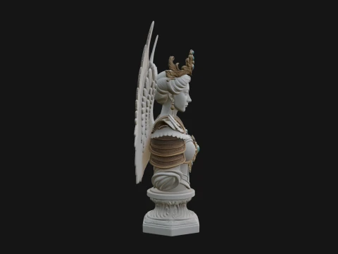 Crowned Winged Angel Bust Statue Design 5 - 3D Print Model 3D Print Model