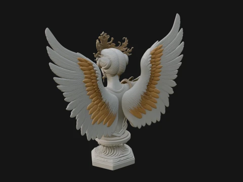 Crowned Winged Angel Bust Statue Design 5 - 3D Print Model 3D Print Model