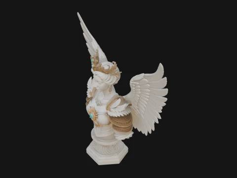 Crowned Winged Angel Bust Statue Design 5 - 3D Print Model 3D Print Model