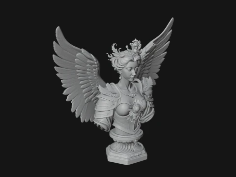 Crowned Winged Angel Bust Statue Design 5 - 3D Print Model 3D Print Model