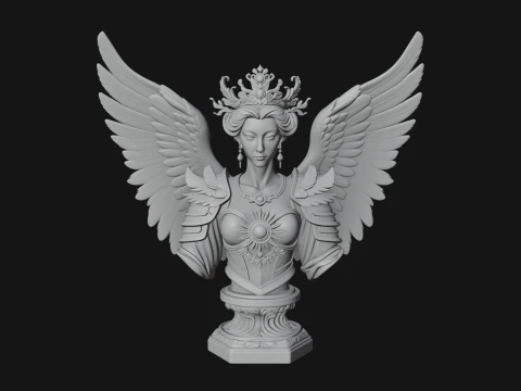 Crowned Winged Angel Bust Statue Design 5 - 3D Print Model 3D Print Model