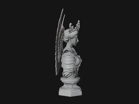 Crowned Winged Angel Bust Statue Design 5 - 3D Print Model 3D Print Model