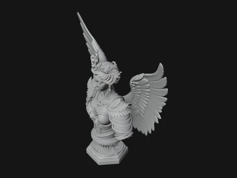Crowned Winged Angel Bust Statue Design 5 - 3D Print Model 3D Print Model