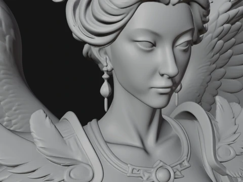 Crowned Winged Angel Bust Statue Design 5 - 3D Print Model 3D Print Model