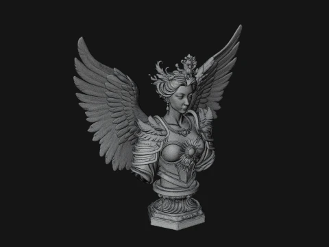Crowned Winged Angel Bust Statue Design 5 - 3D Print Model 3D Print Model