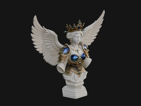 Crowned Winged Angel Bust Statue Design 6 - 3D Print Model 3D Print Model
