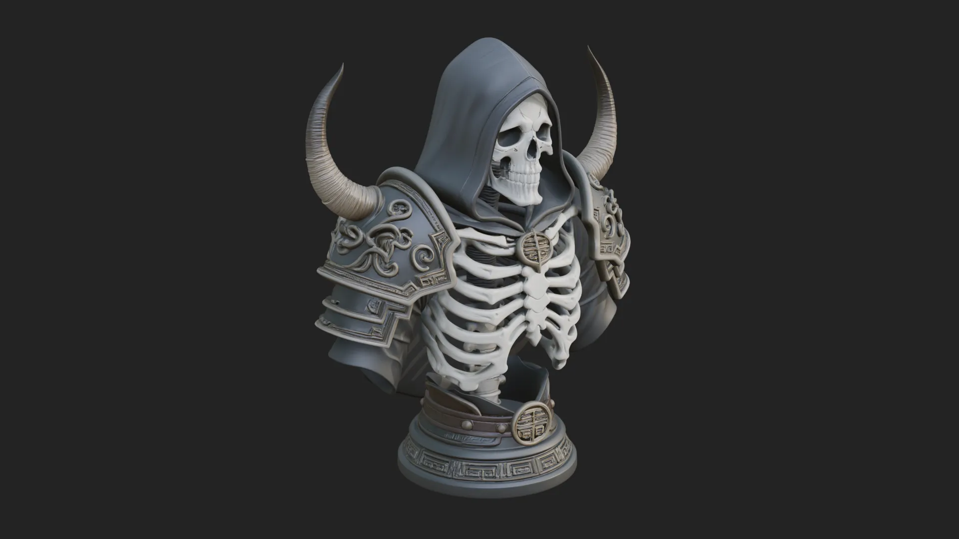 Hooded Skeleton Reaper Bust Statue Design 8 - 3D Print Model 3D Print Model .c4d .max .obj .3ds .fbx .stl .blend 