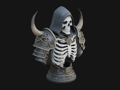 Hooded Skeleton Reaper Bust Statue Design 8 - 3D Print Model Modèles 3D en vedette