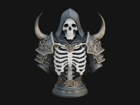 Hooded Skeleton Reaper Bust Statue Design 8 - 3D Print Model 3D Print Model