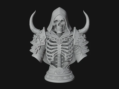 Hooded Skeleton Reaper Bust Statue Design 8 - 3D Print Model 3D Print Model