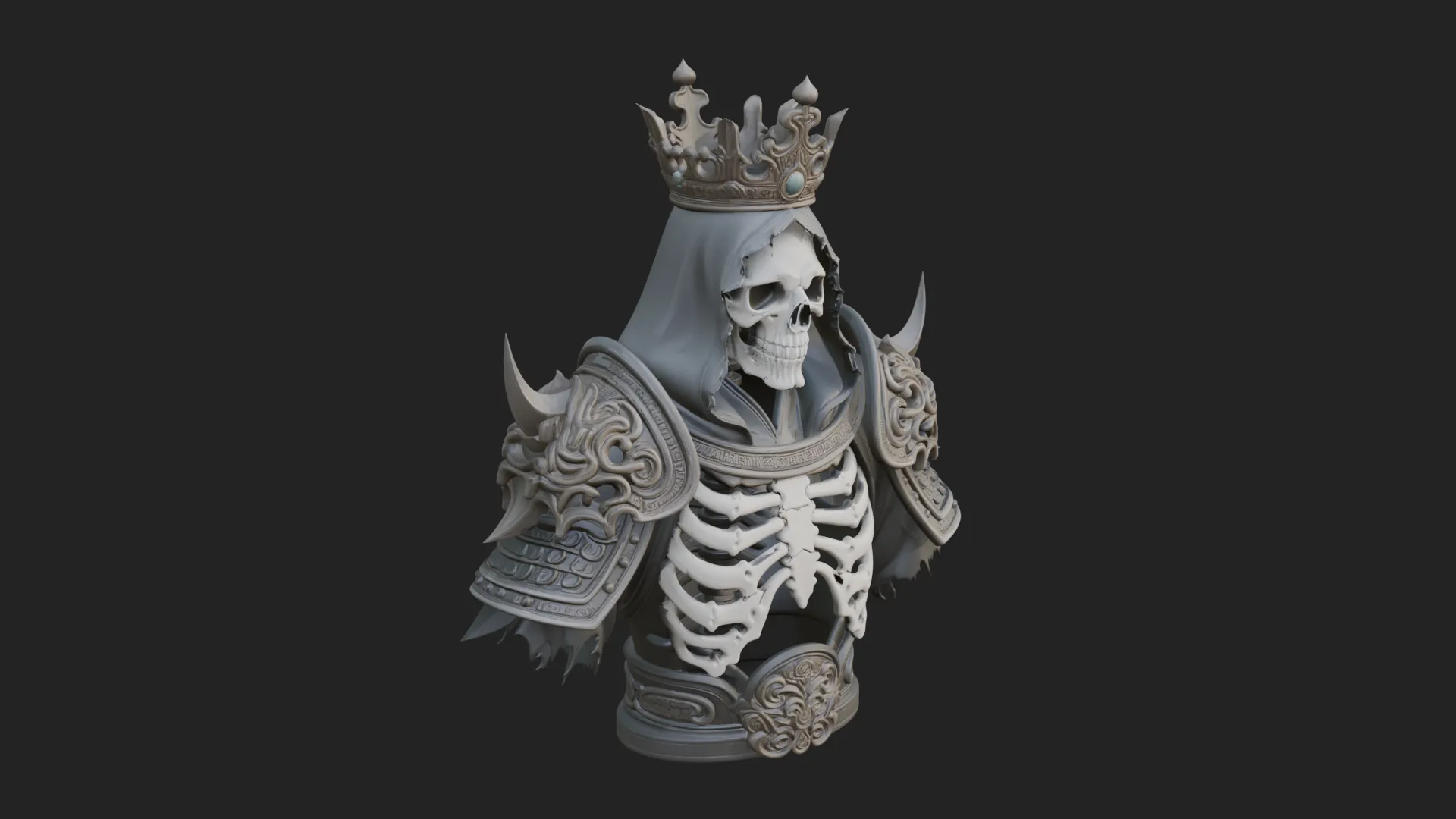 Crowned Skeleton King Bust Statue Design 9 - 3D Print Model 3D Print Model .c4d .max .obj .3ds .fbx .stl .blend