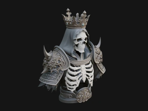 Crowned Skeleton King Bust Statue Design 9 - 3D Print Model 3D Print Model