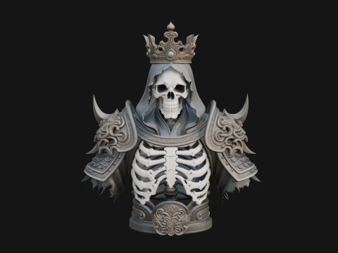 Crowned Skeleton King Bust Statue Design 9 - 3D Print Model 3D Print Model